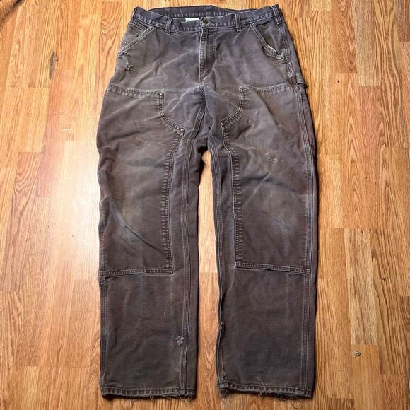 Vintage Carhartt B136 DKB 36X34 Distressed Fading Double Knee Brown Pants - Picture 1 of 8